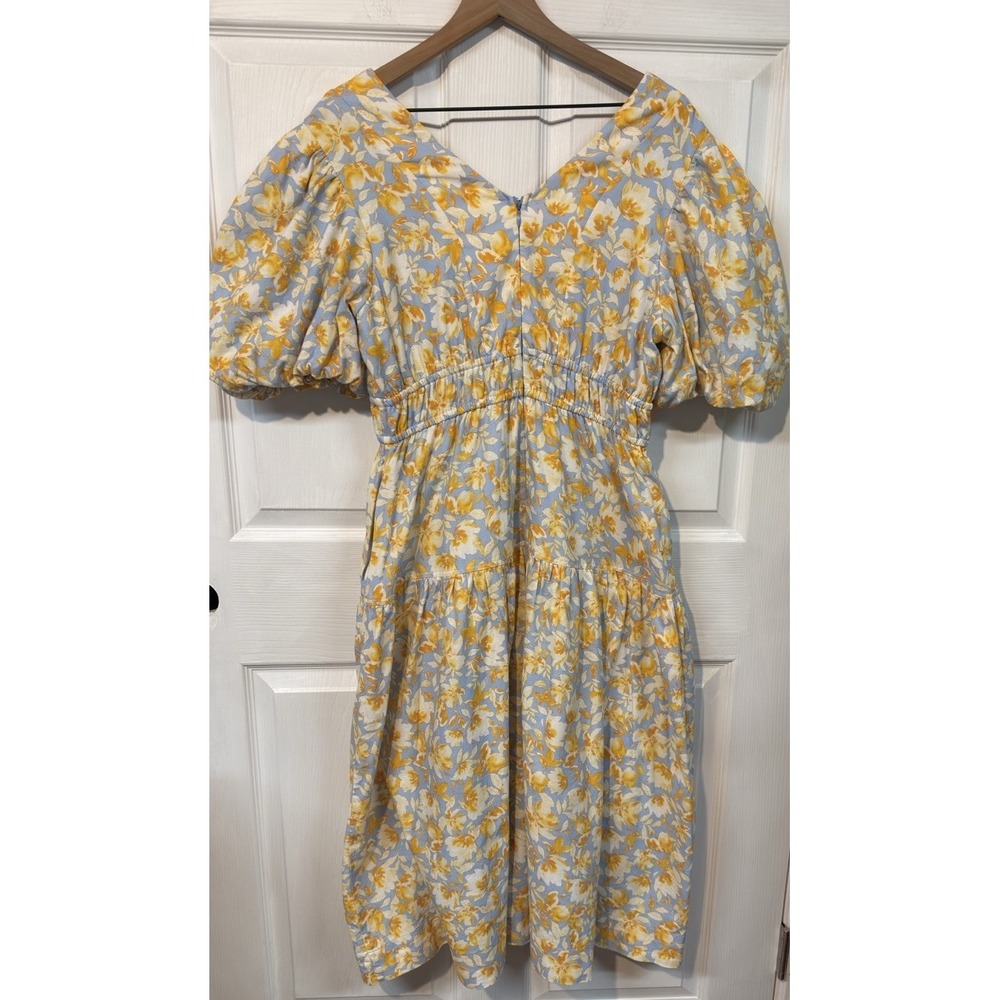Tuckernuck Hyacinth House Blue and Orange Floral Puff Sleeve Pauline Midi Dress - Picture 5 of 16